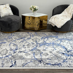 Homeroots 5' X 8' Ivory Blue And Gray Abstract Area Rug  Polyester 553835