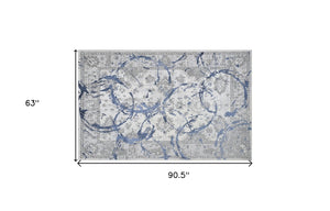 Homeroots 5' X 8' Ivory Blue And Gray Abstract Area Rug  Polyester 553835