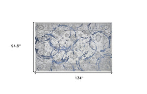 Homeroots 8' X 11' Blue And Gray Abstract Area Rug  Polyester 553836