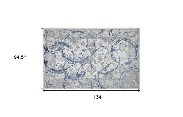 Homeroots 8' X 11' Blue And Gray Abstract Area Rug  Polyester 553836