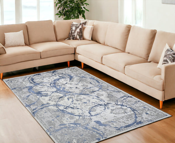 Homeroots 8' X 11' Blue And Gray Abstract Area Rug  Polyester 553836