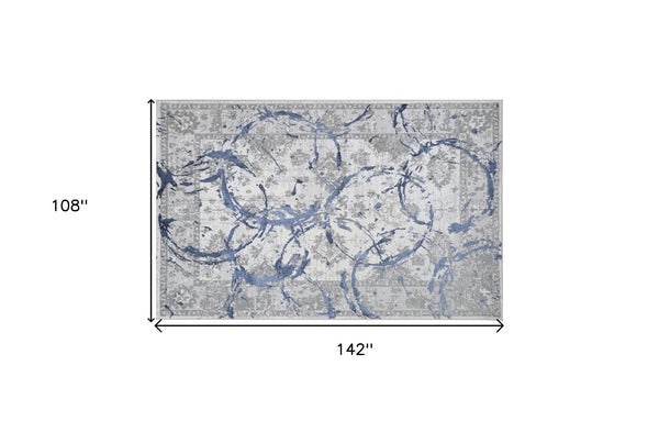 Homeroots 9' X 12' Blue And Gray Abstract Area Rug  Polyester 553837