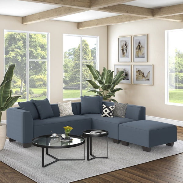 English Elm Marston Corduroy L-shape Sectional Sofa Deep Seating Six Seat Modern Living Room Navy Blue B127S00003