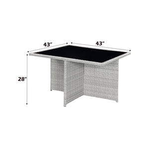 English Elm Paitalyi 9PC Blue Wicker Bistro Set with Glass Table, Steel Frame, Cushioned Chairs & Ottomans B2726S00416