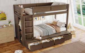 English Elm Twin Triple Bunk Bed Metal L-shaped Frame Sleeps Three Kids White Finish Brown W1580S00644