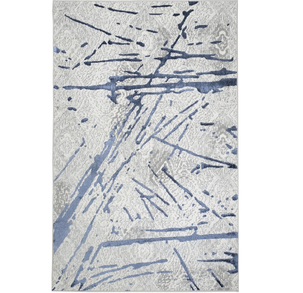Homeroots 5' X 8' Ivory And Blue Abstract Area Rug  Polyester 553855