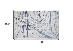 Homeroots 8' X 11' Ivory And Blue Abstract Area Rug  Polyester 553856