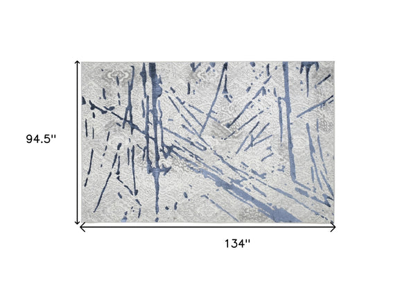 Homeroots 8' X 11' Ivory And Blue Abstract Area Rug  Polyester 553856