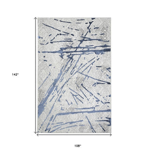 Homeroots 9' X 12' Ivory And Blue Abstract Area Rug  Polyester 553857