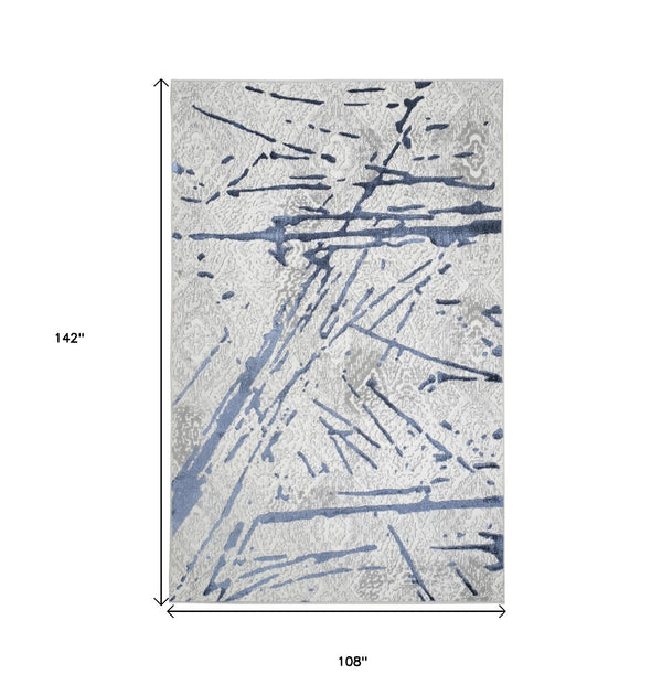 Homeroots 9' X 12' Ivory And Blue Abstract Area Rug  Polyester 553857