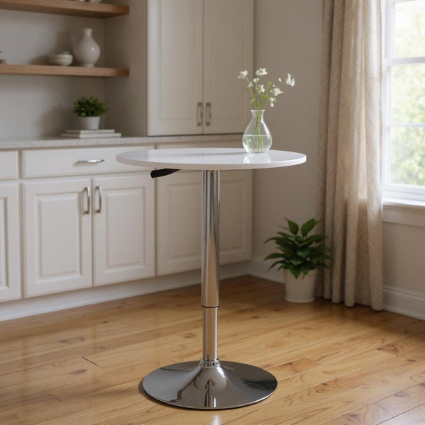 HomeRoots 24" Sleek White and Silver Rounded Wood Bar Table for Stylish Dining in Restaurants & Bars 553863