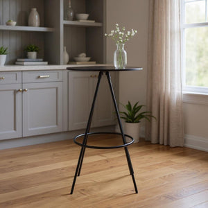 HomeRoots 31" Modern Black Rounded Wood and Iron Bar Table - Stylish, Durable Bistro Design for Any Space 553869