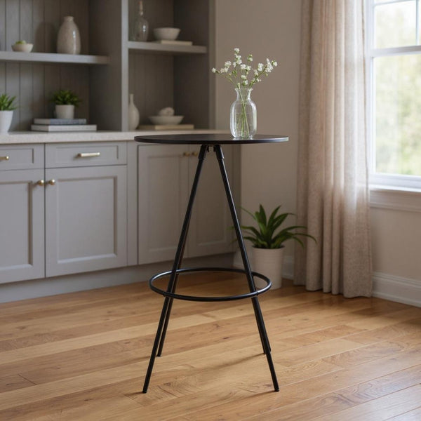 HomeRoots 31" Modern Black Rounded Wood and Iron Bar Table - Stylish, Durable Bistro Design for Any Space 553869
