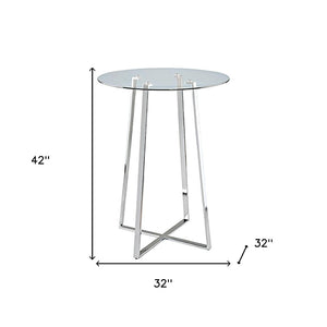 HomeRoots 32" Elegant Rounded Glass and Silver Iron Bar Table for Modern Dining and Hospitality Spaces 553870
