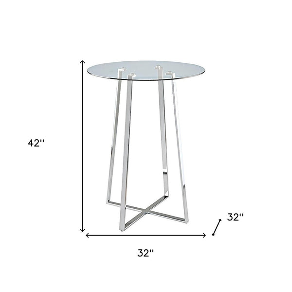 HomeRoots 32" Elegant Rounded Glass and Silver Iron Bar Table for Modern Dining and Hospitality Spaces 553870