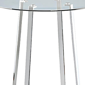 HomeRoots 32" Elegant Rounded Glass and Silver Iron Bar Table for Modern Dining and Hospitality Spaces 553870