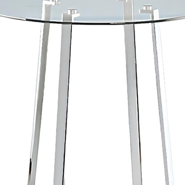 HomeRoots 32" Elegant Rounded Glass and Silver Iron Bar Table for Modern Dining and Hospitality Spaces 553870