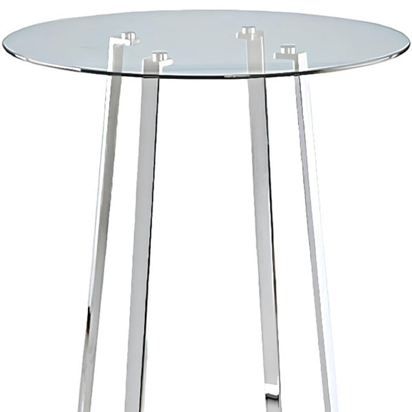 HomeRoots 32" Elegant Rounded Glass and Silver Iron Bar Table for Modern Dining and Hospitality Spaces 553870