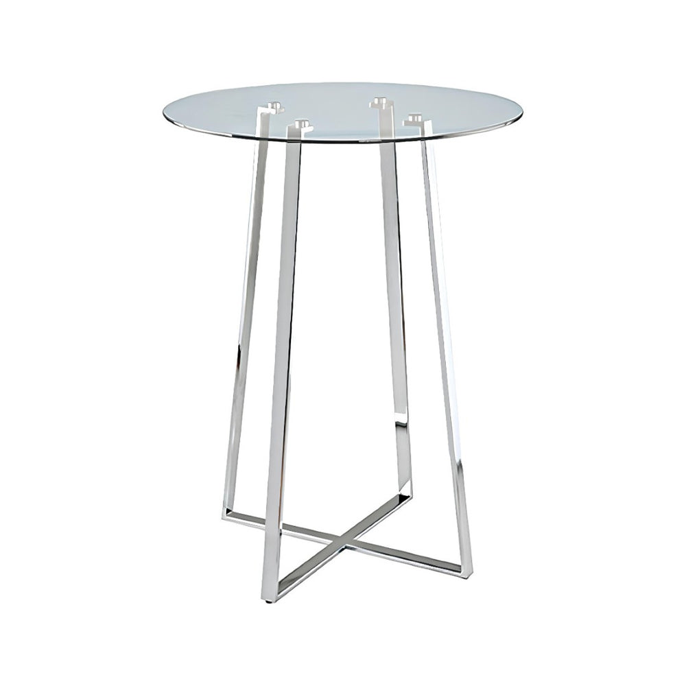 HomeRoots 32" Elegant Rounded Glass and Silver Iron Bar Table for Modern Dining and Hospitality Spaces 553870