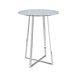 HomeRoots 32" Elegant Rounded Glass and Silver Iron Bar Table for Modern Dining and Hospitality Spaces 553870