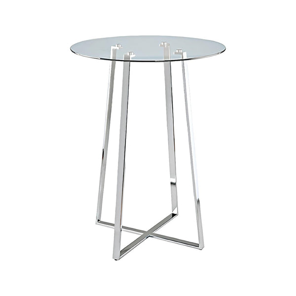 HomeRoots 32" Elegant Rounded Glass and Silver Iron Bar Table for Modern Dining and Hospitality Spaces 553870