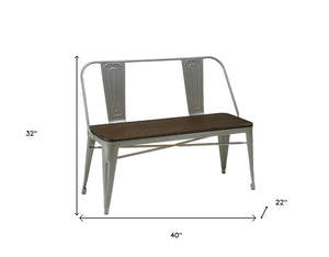 Homeroots 40" Stylish Brown And Gray Metal Solid Wood Dining Bench With Backrest For Comfort And Support   553871