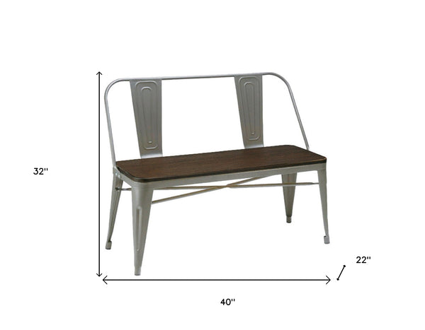 Homeroots 40" Stylish Brown And Gray Metal Solid Wood Dining Bench With Backrest For Comfort And Support   553871