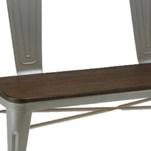 Homeroots 40" Stylish Brown And Gray Metal Solid Wood Dining Bench With Backrest For Comfort And Support   553871