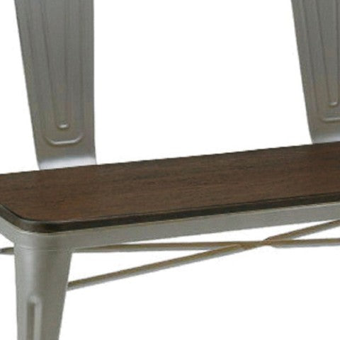 Homeroots 40" Stylish Brown And Gray Metal Solid Wood Dining Bench With Backrest For Comfort And Support   553871