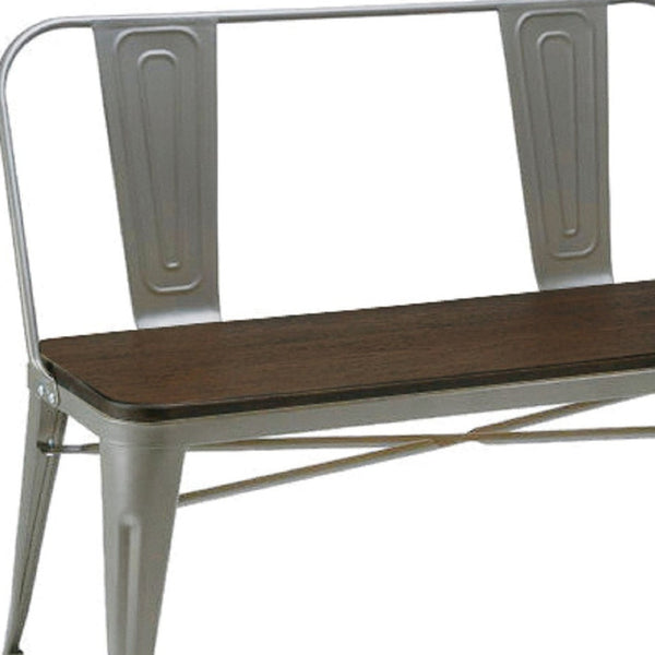 Homeroots 40" Stylish Brown And Gray Metal Solid Wood Dining Bench With Backrest For Comfort And Support   553871