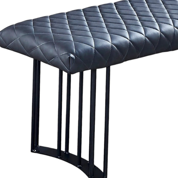 Homeroots 47" Dark Gray Tufted Faux Leather Dining Bench With Stylish Black Metal Base For Modern Spaces   553872