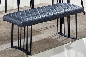 Homeroots 47" Dark Gray Tufted Faux Leather Dining Bench With Stylish Black Metal Base For Modern Spaces   553872