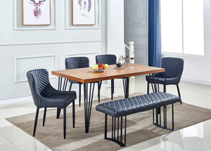 Homeroots 47" Dark Gray Tufted Faux Leather Dining Bench With Stylish Black Metal Base For Modern Spaces   553872