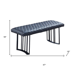 Homeroots 47" Dark Gray Tufted Faux Leather Dining Bench With Stylish Black Metal Base For Modern Spaces   553872