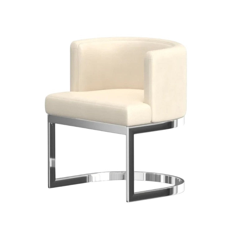 HomeRoots White Faux Leather Wingback Arm Chair Silver Metal Frame Modern Dining Seating 553874