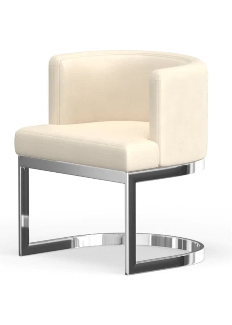 HomeRoots White Faux Leather Wingback Arm Chair Silver Metal Frame Modern Dining Seating 553874