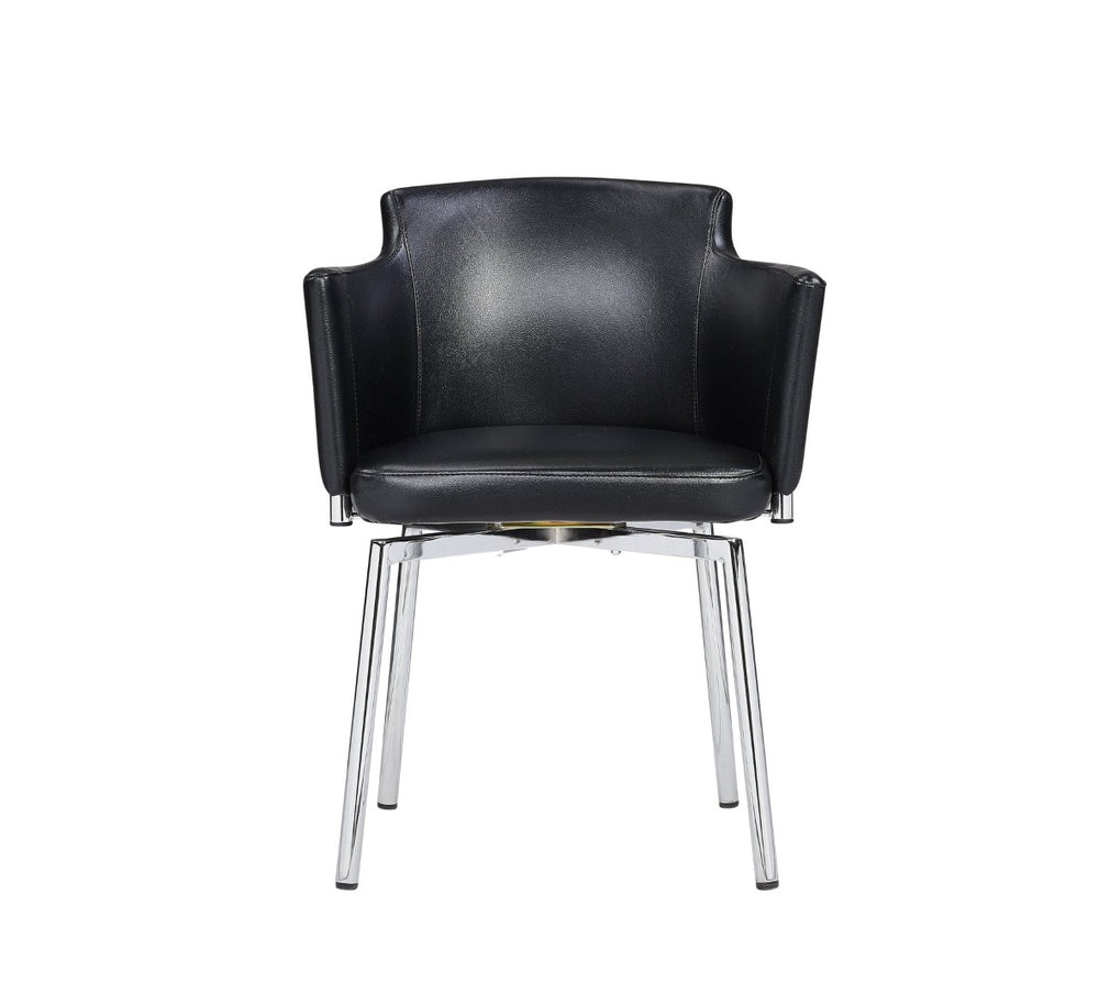 HomeRoots Black Faux Leather Dining Arm Chair with Silver Legs – Stylish, Comfortable, Versatile Seating Solution 553875