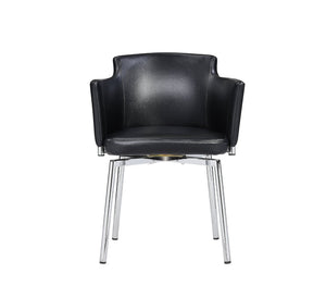 HomeRoots Black Faux Leather Dining Arm Chair with Silver Legs – Stylish, Comfortable, Versatile Seating Solution 553875