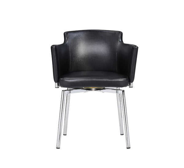 HomeRoots Black Faux Leather Dining Arm Chair with Silver Legs – Stylish, Comfortable, Versatile Seating Solution 553875