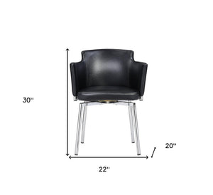HomeRoots Black Faux Leather Dining Arm Chair with Silver Legs – Stylish, Comfortable, Versatile Seating Solution 553875