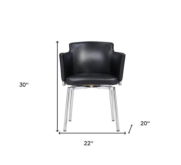 HomeRoots Black Faux Leather Dining Arm Chair with Silver Legs – Stylish, Comfortable, Versatile Seating Solution 553875