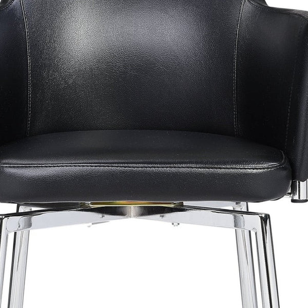 HomeRoots Black Faux Leather Dining Arm Chair with Silver Legs – Stylish, Comfortable, Versatile Seating Solution 553875