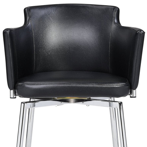 HomeRoots Black Faux Leather Dining Arm Chair with Silver Legs – Stylish, Comfortable, Versatile Seating Solution 553875