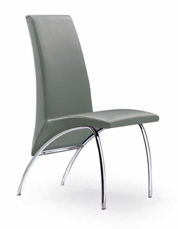 HomeRoots Set of Two Stylish Gray Faux Leather Dining Chairs with Silver Curved Legs for Modern Spaces 553877