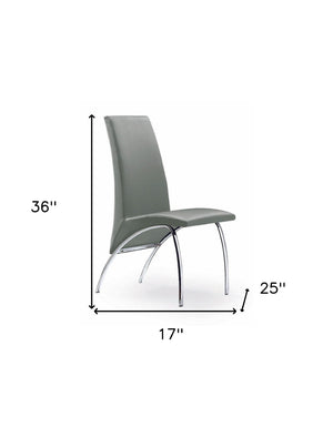 HomeRoots Set of Two Stylish Gray Faux Leather Dining Chairs with Silver Curved Legs for Modern Spaces 553877