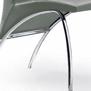 HomeRoots Set of Two Stylish Gray Faux Leather Dining Chairs with Silver Curved Legs for Modern Spaces 553877
