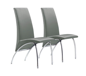 HomeRoots Set of Two Stylish Gray Faux Leather Dining Chairs with Silver Curved Legs for Modern Spaces 553877