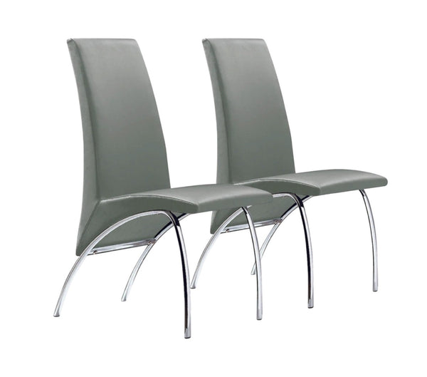 HomeRoots Set of Two Stylish Gray Faux Leather Dining Chairs with Silver Curved Legs for Modern Spaces 553877
