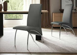HomeRoots Set of Two Stylish Gray Faux Leather Dining Chairs with Silver Curved Legs for Modern Spaces 553877