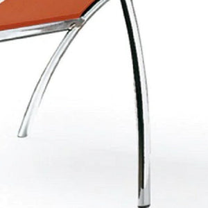 HomeRoots Set of Two Vibrant Orange Faux Leather Dining Chairs with Sleek Silver Legs for Stylish Comfort 553879